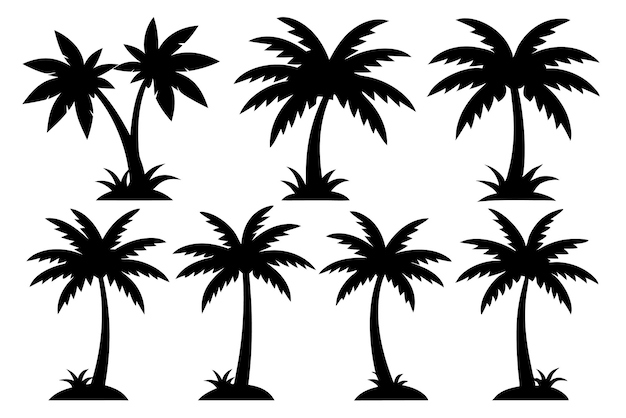 conjunto de siluetas negras de una palmera