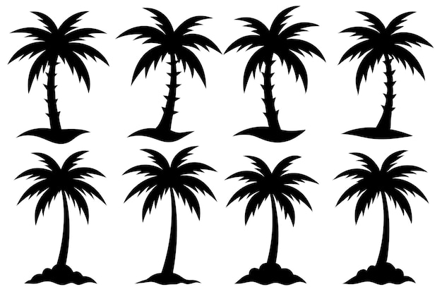 conjunto de siluetas negras de una palmera