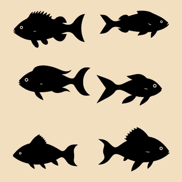 Vector conjunto de siluetas negras de peces clip art