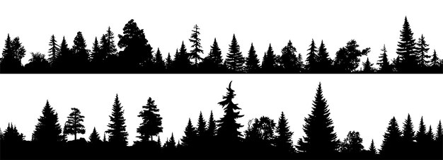 conjunto de siluetas de paisajes forestales sin costuras aislados en un fondo transparente eps 10