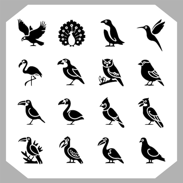 Conjunto de siluetas de pájaros negros y colección de aves diseño de conjunto de aves