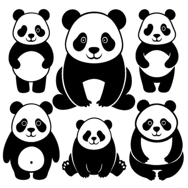 Conjunto de siluetas de panda