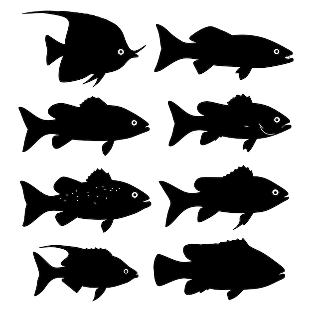 Conjunto de siluetas de peces