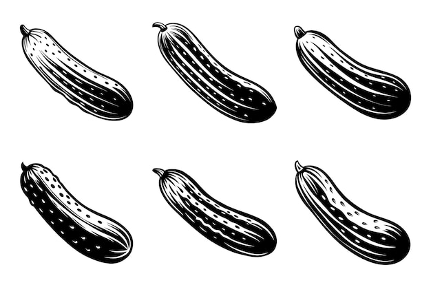 Conjunto de siluetas de pepino con ilustración vectorial de contorno plano