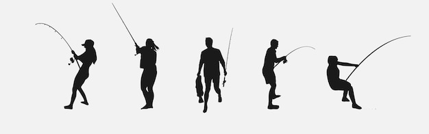 conjunto de siluetas de pesca aisladas en una ilustración vectorial de fondo blanco