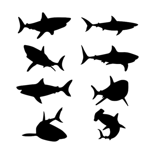 Conjunto de siluetas de tiburones