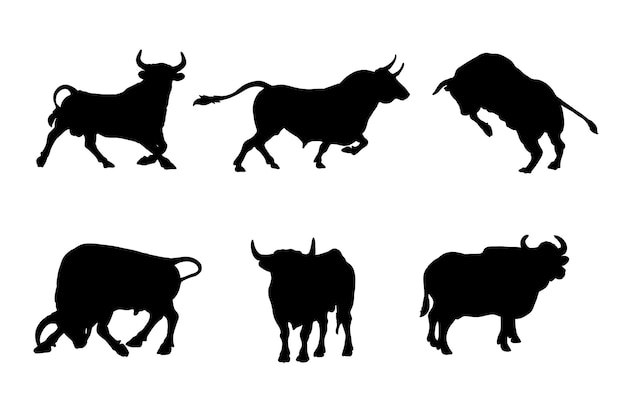 conjunto, de, siluetas, de, toros, vector, diseño
