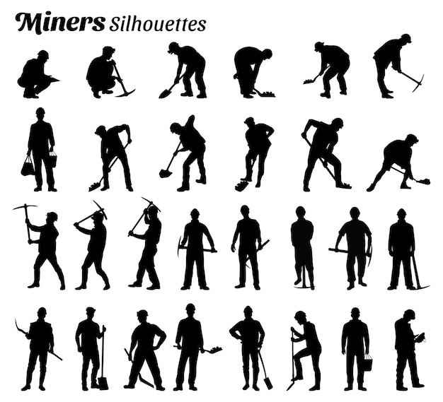 Conjunto de siluetas de trabajadores mineros