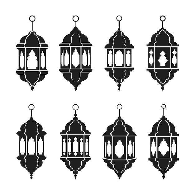 Conjunto de siluetas tradicionales de linternas árabes Colección vectorial de Ramadán Eid