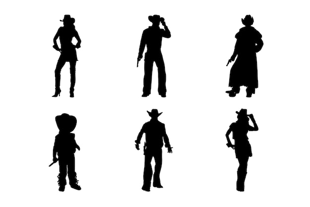 conjunto, de, siluetas, de, vaquero, disfraces, vector, diseño