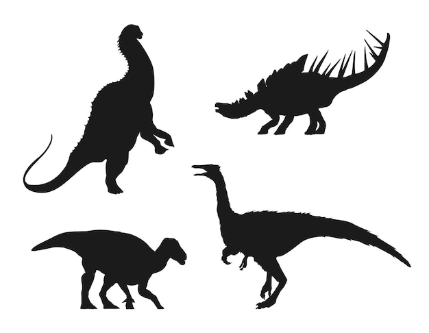 Conjunto de siluetas vectoriales aisladas de dinosaurios