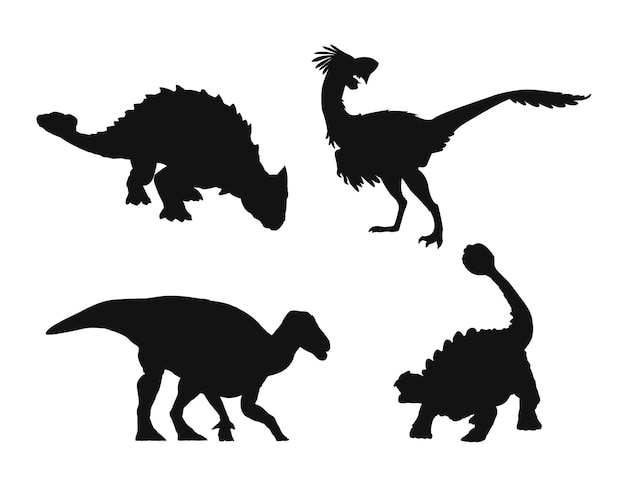 Conjunto de siluetas vectoriales aisladas de dinosaurios