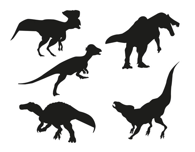 Conjunto de siluetas vectoriales aisladas de dinosaurios