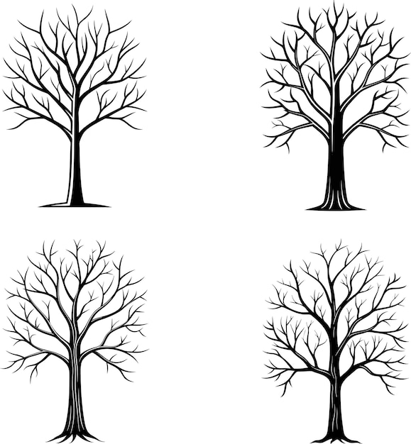 Conjunto de siluetas vectoriales de árboles sin hojas Diseño de ilustraciones