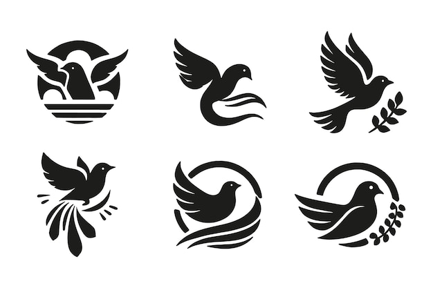 Conjunto de siluetas vectoriales de aves para el concepto de diseño de clipart del logotipo aisladas sobre un fondo blanco
