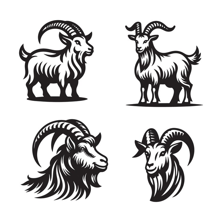 conjunto de siluetas vectoriales de cabras