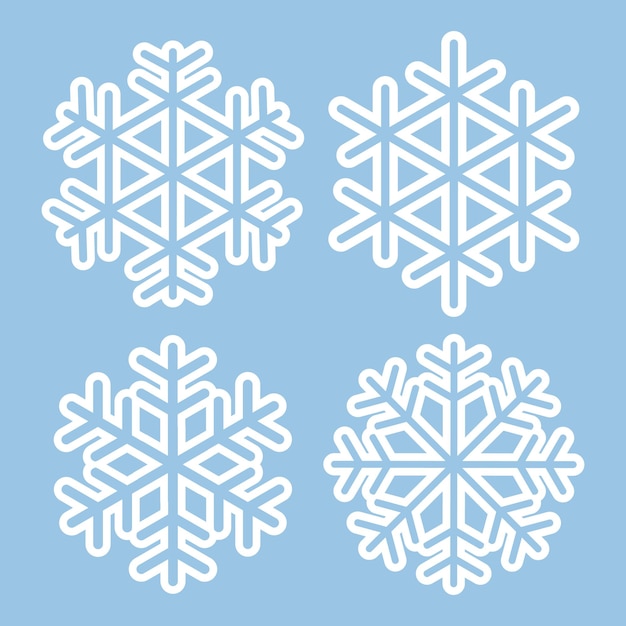 Vector conjunto de siluetas vectoriales de copos de nieve aisladas sobre fondo azul, concepto de navidad.