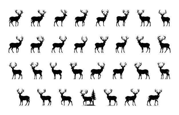 Conjunto de siluetas vectoriales de cuerno de ciervo