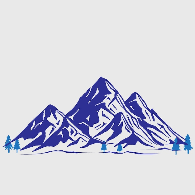 Conjunto de siluetas vectoriales dibujadas a mano de montañas, cordilleras rocosas, formas de paisajes, montañas de senderismo, guisantes.