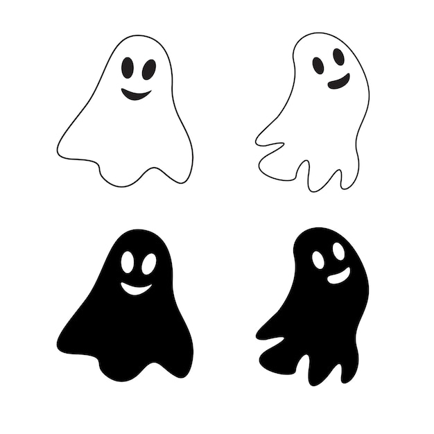 Conjunto de siluetas vectoriales de diseño plano de fantasmas