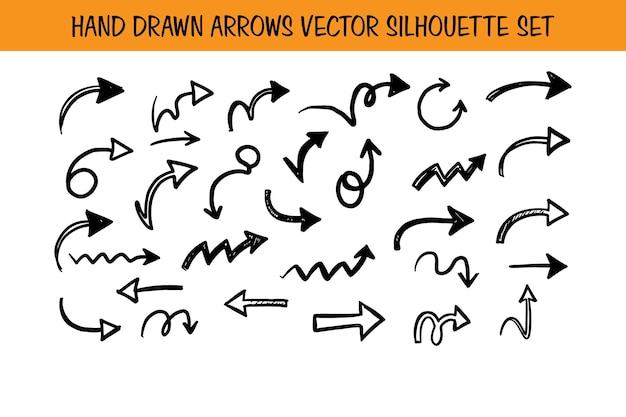 Conjunto de siluetas vectoriales de flechas dibujadas a mano