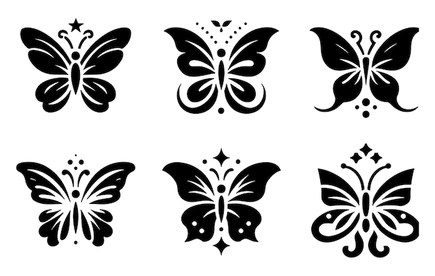 Conjunto de siluetas vectoriales de mariposas para el concepto de diseño de clipart del logotipo aisladas en un blanco