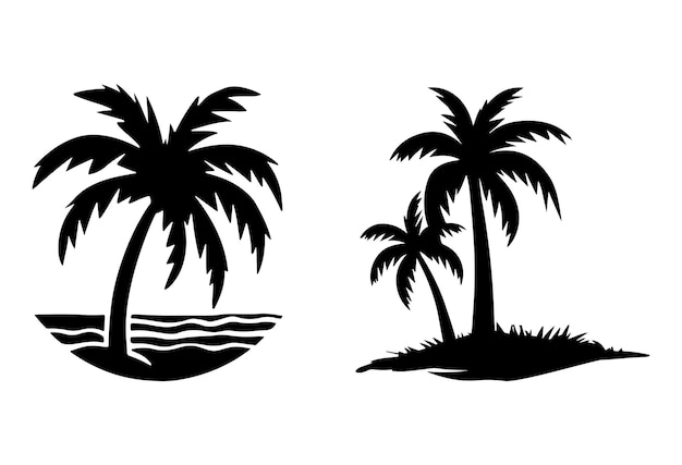 Un conjunto de siluetas vectoriales de palmeras aisladas en un fondo blanco Clipart negro de palmeras tropicales