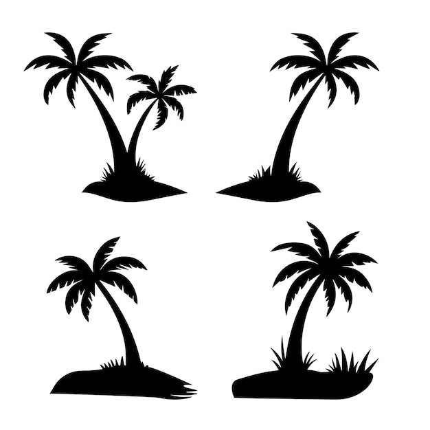 Un conjunto de siluetas vectoriales de palmeras aisladas sobre un fondo blanco Clipart negro de palmeras tropicales