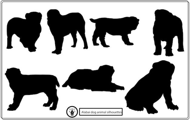 Conjunto de siluetas vectoriales de perro Alabai.