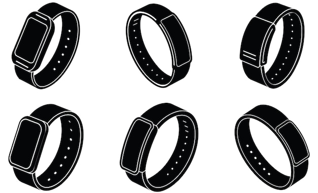 Conjunto de siluetas vectoriales de relojes inteligentes aisladas sobre un fondo blanco