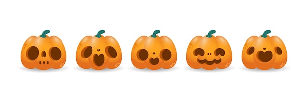 Conjunto de símbolo de calabaza de la feliz fiesta de Halloween calabaza naranja con sonrisa aislado