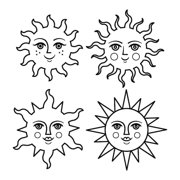 Conjunto de símbolo de la cara del sol ilustración vectorial ilustración vectorial aislada sobre fondo blanco