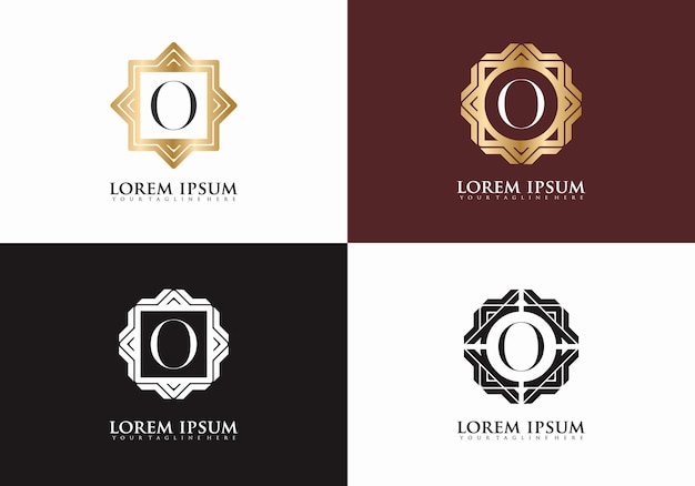 Conjunto de símbolo de elemento vintage de la letra O Modelo de diseño de logotipo premium de la letra O dorada
