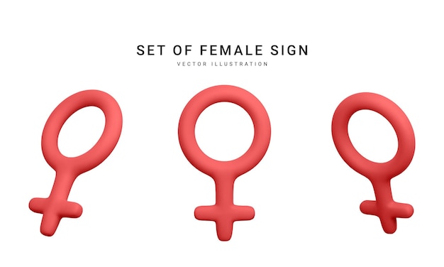 Conjunto de símbolo femenino realista 3d aislado sobre fondo blanco Representaciones icono de género Ilustración vectorial