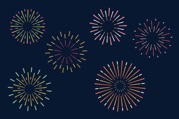 Conjunto de símbolo de fuegos artificiales para la ilustración de vector abstracto de celebración y festival