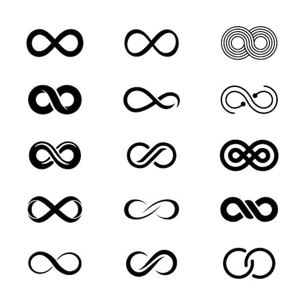 Vector conjunto de símbolo de infinito negro elegante aislado. colección de signos de infinito.