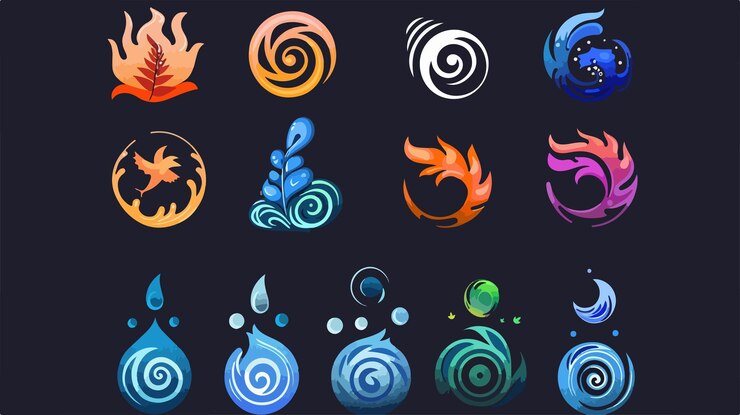 Vector conjunto de símbolos abstractos diseño plano 2d vectorial de un solo color