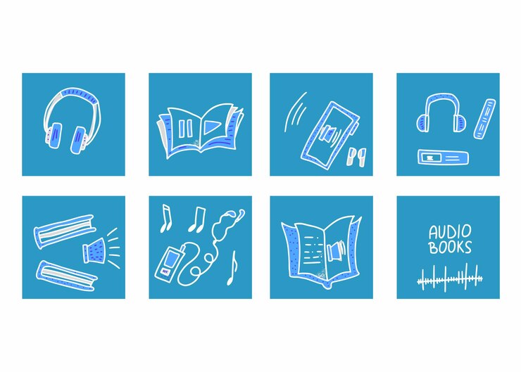 Vector conjunto de símbolos de audiolibros ilustración vectorial