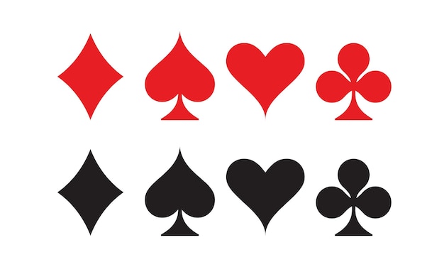 El conjunto de símbolos de las cartas de juego, el vector, el símbolo de la espada de diamante, el corazón y el icono del club.