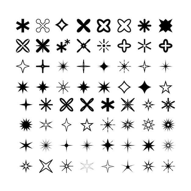 Conjunto de símbolos de chispas y estrellas