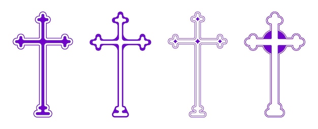 Conjunto de símbolos de la cruz cristiana gótica Ilustración vectorial plana