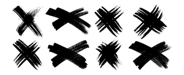 Conjunto de símbolos de cruz de pincel negro