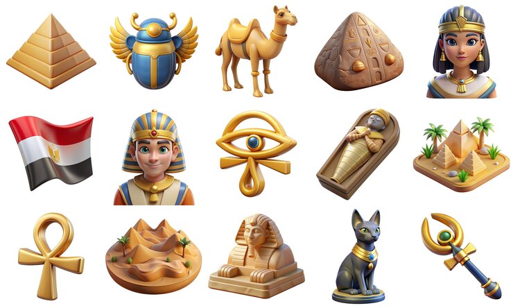 Vector conjunto de símbolos culturales 3d del antiguo egipto