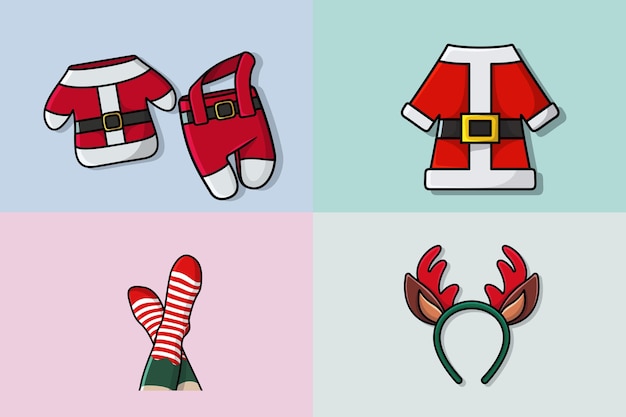 Conjunto de símbolos y decoraciones navideñas Ilustración vectorial