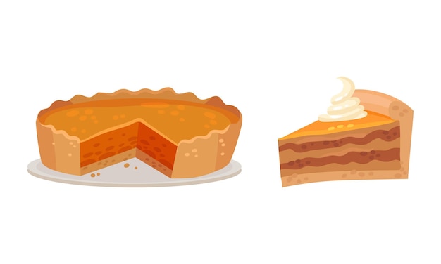 El conjunto de símbolos del día de Acción de Gracias Ilustración vectorial de la tarta de calabaza