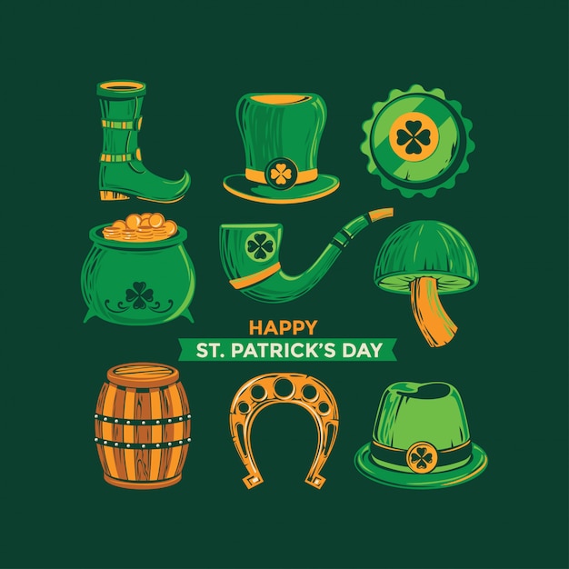 Vector conjunto de símbolos del día de san patricio. ilustración premium de vector