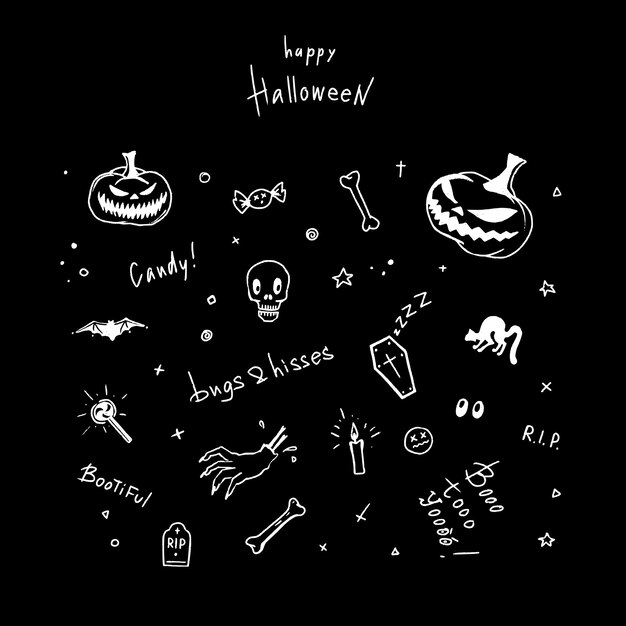 Conjunto de símbolos e iconos de Halloween dibujados a mano Elementos de diseño vectorial
