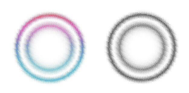 Conjunto de símbolos de elementos de diseño Patrón de círculo de punto de marco de semitono editable sobre fondo blanco Marco de ilustración vectorial eps 10 con puntos negros aleatorios Icono de borde redondo usando texto de puntos de círculo de semitono