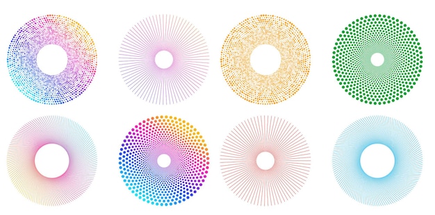 Conjunto de símbolos de elementos de diseño Patrón de círculo de punto de marco de semitono editable sobre fondo blanco Marco de ilustración vectorial eps 10 con puntos negros aleatorios Icono de borde redondo usando texto de puntos de círculo de semitono