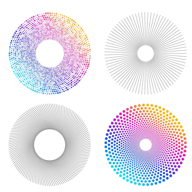 Conjunto de símbolos de elementos de diseño Patrón de círculo de punto de marco de semitono editable sobre fondo blanco Marco de ilustración vectorial eps 10 con puntos negros aleatorios Icono de borde redondo usando texto de puntos de círculo de semitono